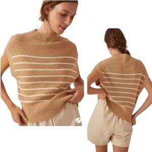 Maeve by Anthropologie Mock Neck Striped Pullover Knit Sweater Tee Vest Size L